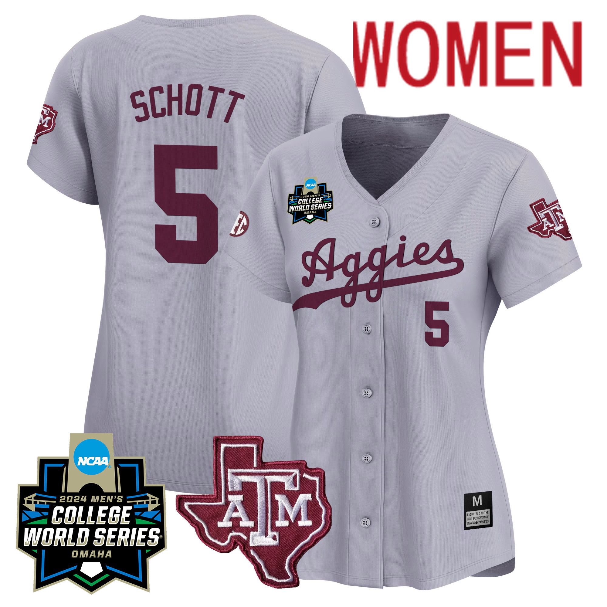 Women Texas A&M Aggies #5 Schott Grey 2024 College World Series Vapor Premier Limited NCAA Jersey